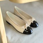 Chanel Black & White CC Chain Bow Cap Toe Ballet Flats
