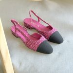 Chanel Dark Pink & Black Tweed Cap Toe CC Slingback Flat Pumps