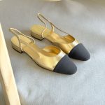 Chanel Golden & Black Leather Cap Toe CC Slingback Flat Pumps