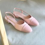 Chanel Pink Leather Cap Toe CC Slingback Flat Pumps