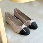 Chanel Light Grey & Black Suede Ballet Flats