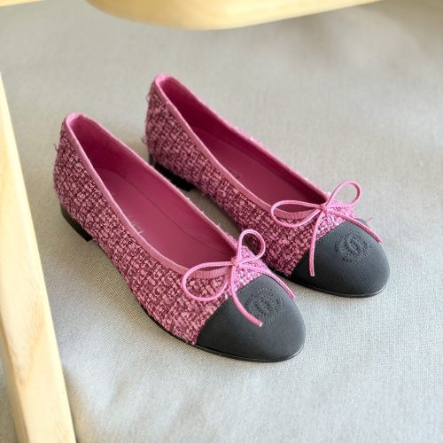 Chanel Deep Pink & Black Tweed Ballet Flats