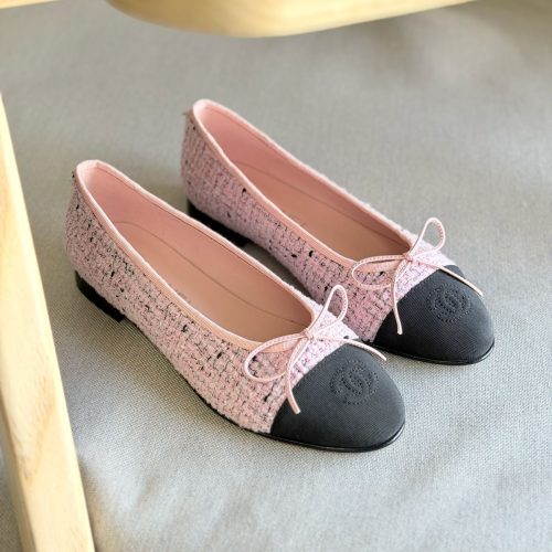 Chanel Pink & Black tweed ballet flats