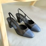 Chanel Two-Tone Black & Blue Leather Slingback Mid Heel Pumps
