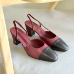 Chanel Two-Tone Dark Burgundy & Black Leather Slingback Mid-Heel Pumps