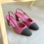 Chanel Two-Tone Deep Pink Tweed & Black Leather Slingback Mid Heel Pumps