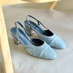 Chanel Two-Tone Denim Leather Slingback Mid Heel Pumps