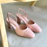 Chanel Two-Tone Full Pink Leather Slingback Mid Heel Pumps
