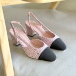 Chanel Two-Tone Pink Tweed & Black Leather Slingback Mid Heel Pumps