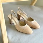 Chanel Two-Tone Warm Beige Suede Leather Slingback Mid Heel Pumps