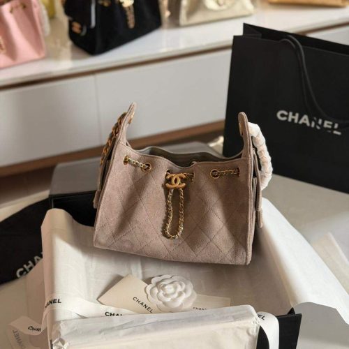 Chanel Mini 25 Quilted Suede Dark Beige