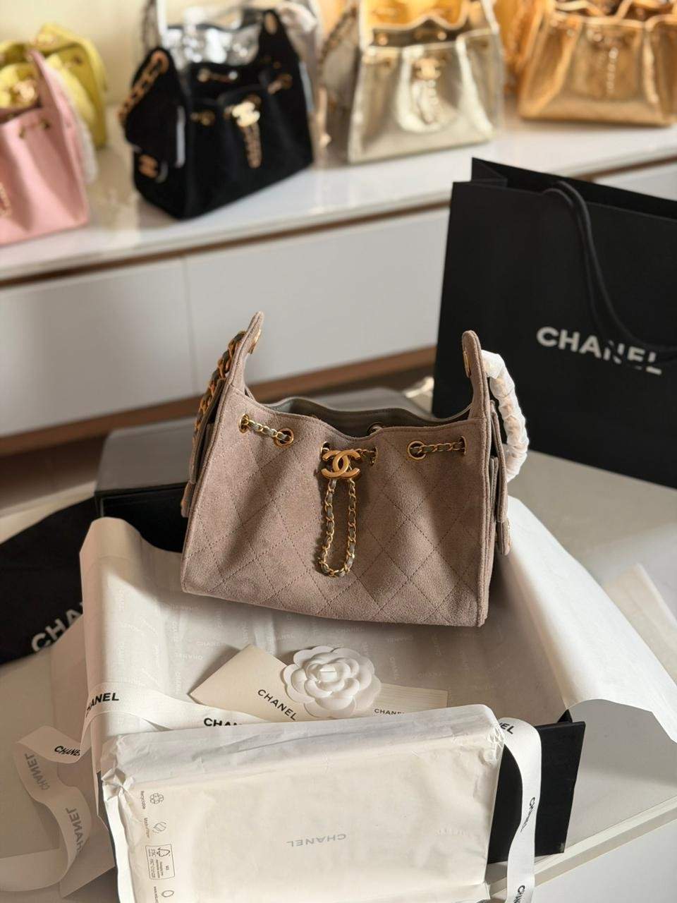 Chanel Mini 25 Quilted Suede Dark Beige Chanel Mini 25 Quilted Suede Dark Beige