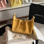 Chanel 25 Mini Ginger Yellow Suede Calfskin Quilted Hobo Bag