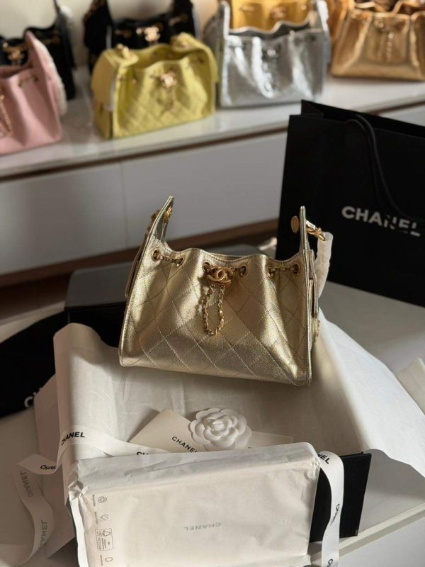 Chanel Mini 25 Calfskin Quilted Metallic Light Gold