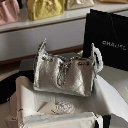 Chanel Mini 25 Silver Metallic Grained Calfskin