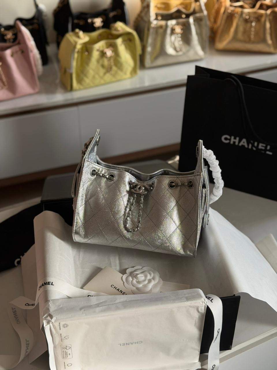 Chanel Mini 25 Silver Metallic Grained Calfskin Chanel Mini 25 Silver Metallic Grained Calfskin