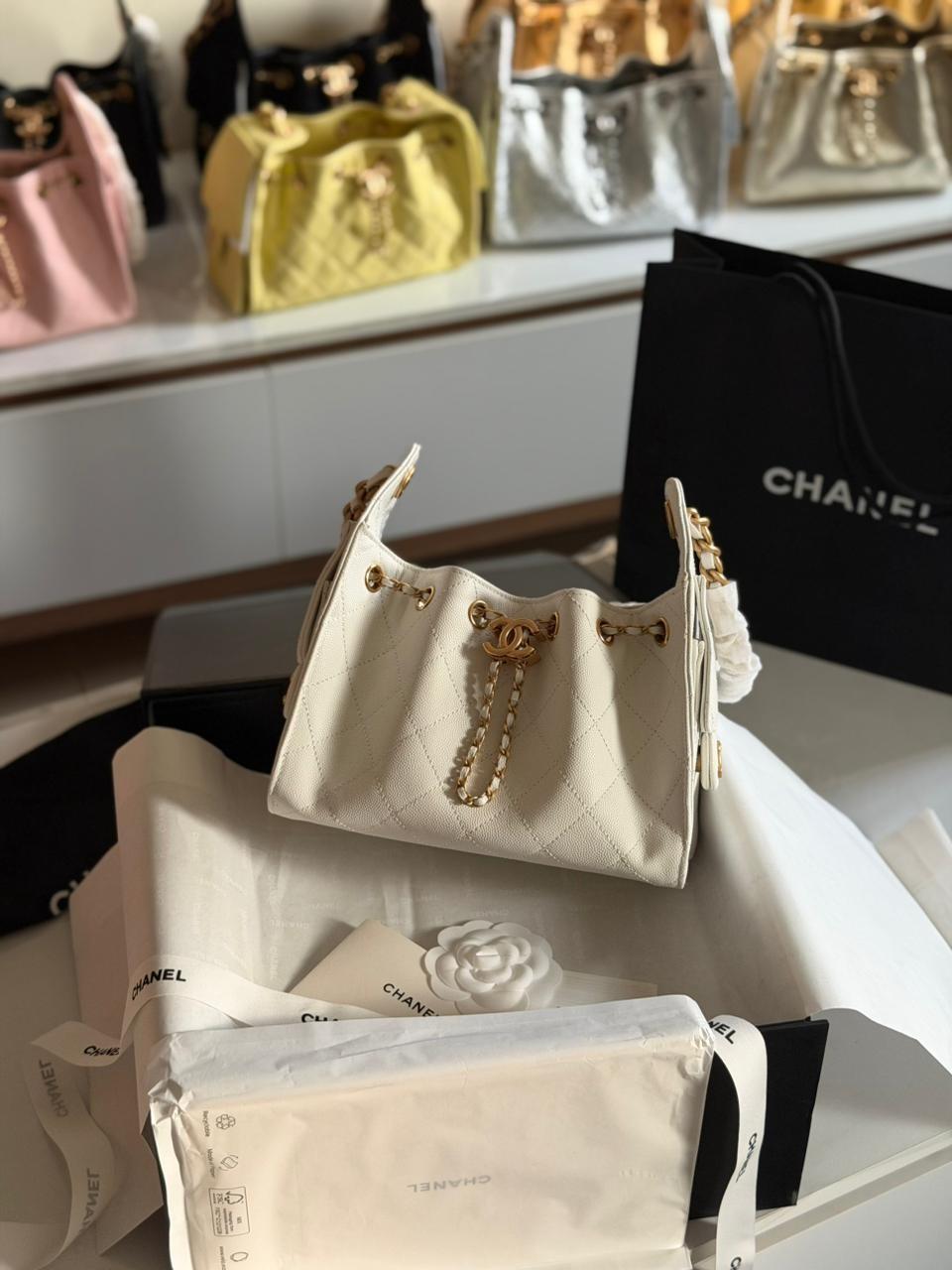 Chanel Mini 25 Quilted Caviar Calfskin White Chanel Mini 25 Quilted Caviar Calfskin White