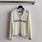 Dior V Neck Open Knit Sweater white