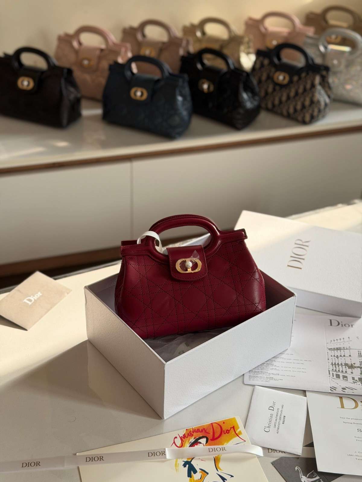 Dior Jolie Top Handle Mini Bag Red Lambskin Dior Jolie Top Handle Mini Bag Red Lambskin