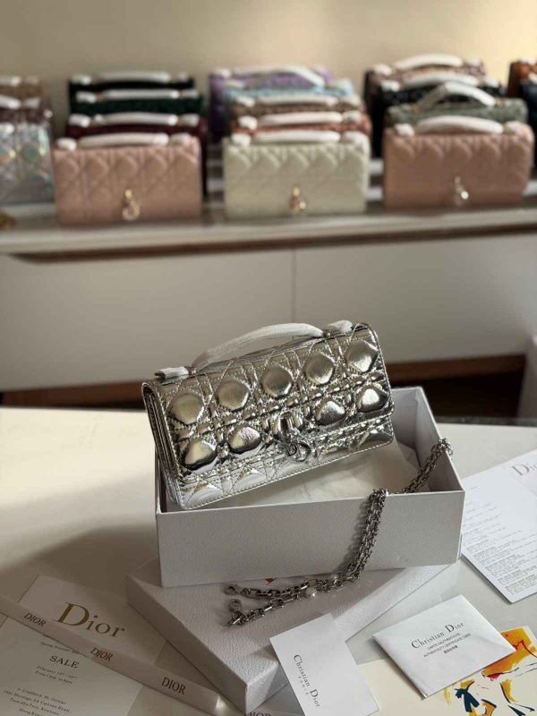 Dior My Dior Silver Metallic Cannage Lambskin Mini Bag