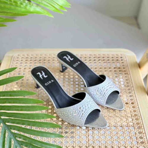 Gina White Crystal Comet Heels Sandals