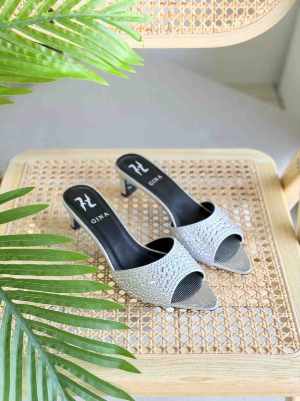 Gina White Crystal Comet Heels Sandals