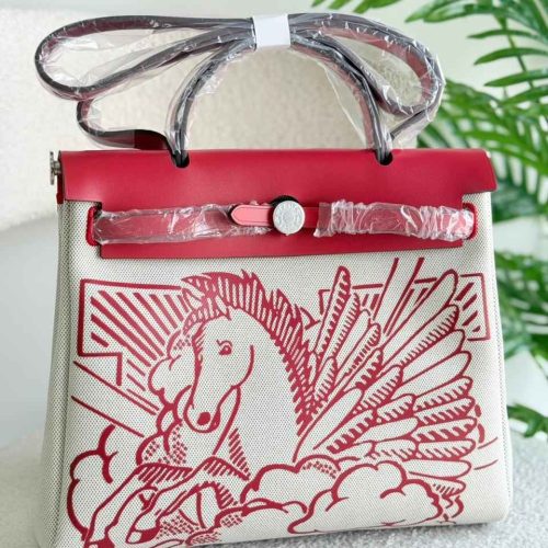 Hermes 31cm Herbag Zip Pegase Pop Toile and Leather Zip PM Bag