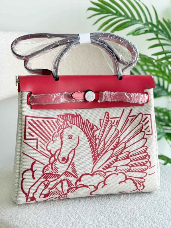 Hermes 31cm Herbag Zip Pegase Pop Toile and Leather Zip PM Bag