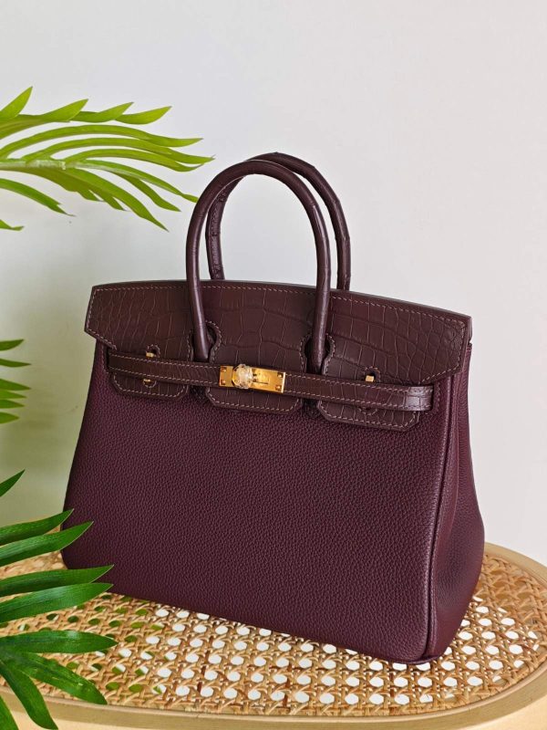 Hermes Birkin 25 Combination Crocodile & Togo Leather in Rouge Grenat