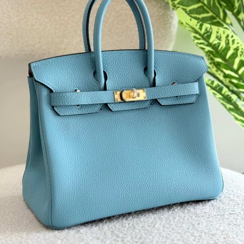 Hermes Birkin 25CM Handbag In Bleu Jean Togo Leather Gold Hardware