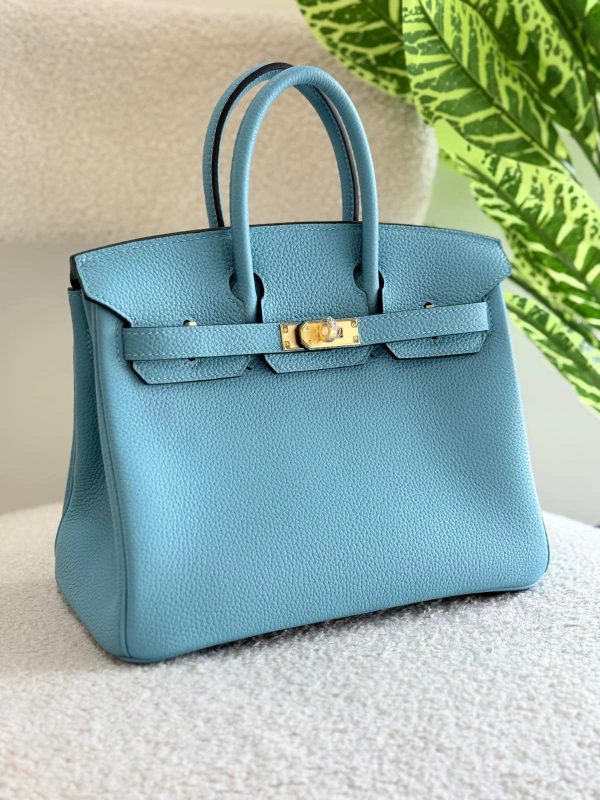 Hermes Birkin 25CM Handbag In Bleu Jean Togo Leather Gold Hardware