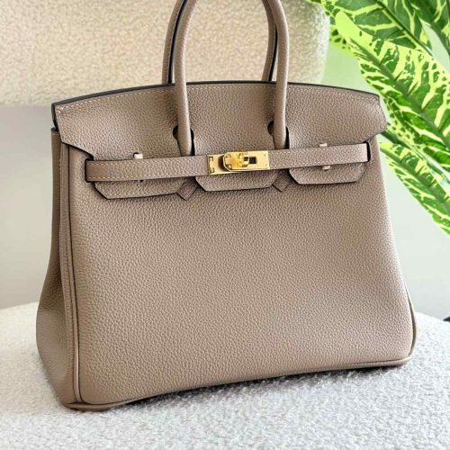 Hermes Birkin 25CM Handbag In Etoupe Grey Togo Leather Gold Hardware