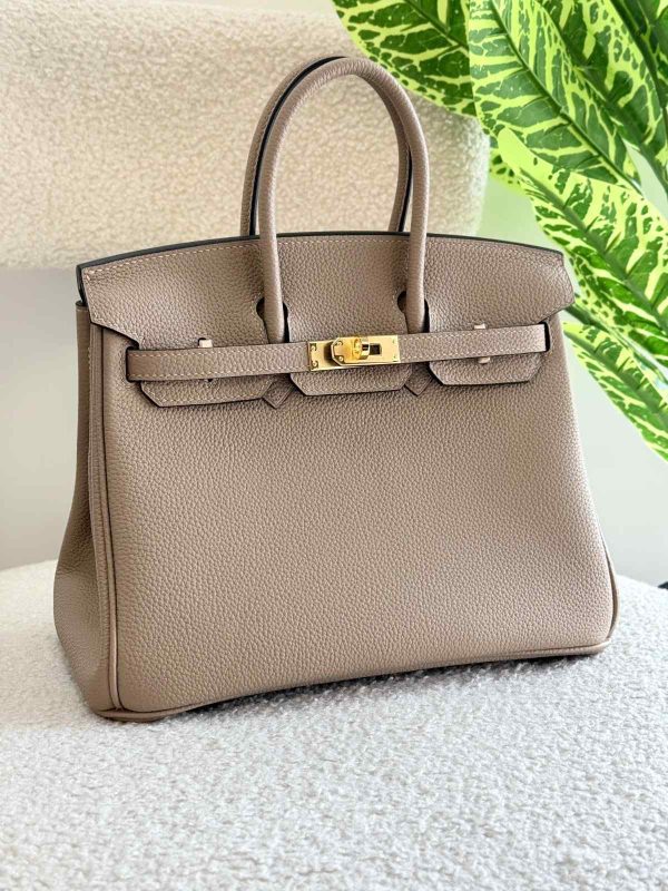 Hermes Birkin 25CM Handbag In Etoupe Grey Togo Leather Gold Hardware