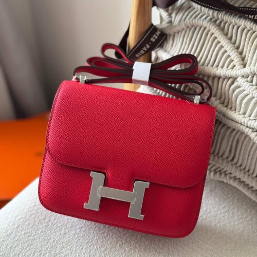 Hermes Constance 18 Rouge Casaque Epsom Leather Palladium Hardware