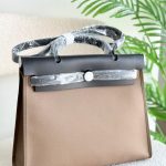 Hermes Herbag 31 Black Leather And Etoupe Canvas Handbag
