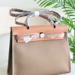 Hermes Herbag 31 Brown Leather And Etoupe Canvas Handbag