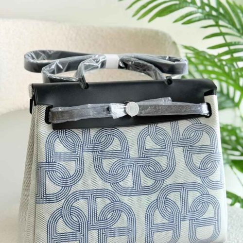 Hermès Herbag Zip 31 Black (Noir) & Ecru Canvas With Circuit H Plume Motif
