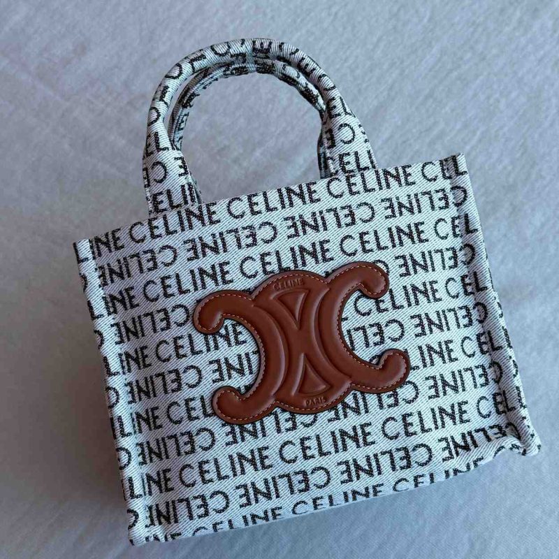 Celine Cabas Thais Bag Natural All Over Print White