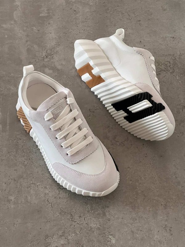 Hermes Bouncing Sneaker Suede Toe Cap In White