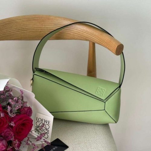 Loewe Mini Puzzle Light Green Calfskin Edge Hobo Bag