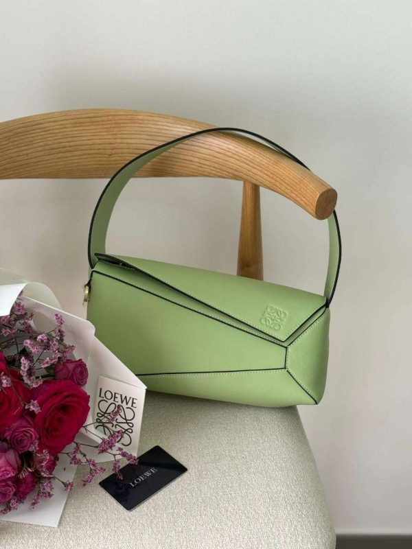 Loewe Mini Puzzle Light Green Calfskin Edge Hobo Bag