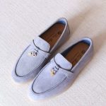 Loro Piana Summer Charms Walk Loafers Baby Blue Suede