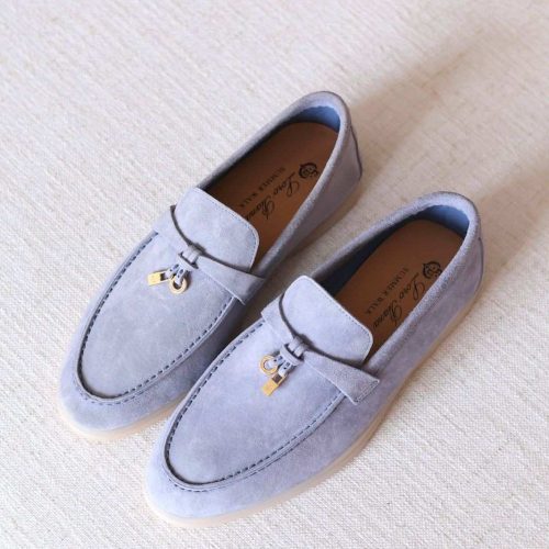 Loro Piana Summer Charms Walk Loafers Baby Blue Suede