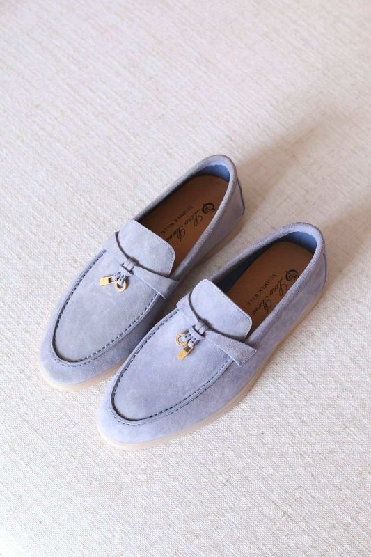 Loro Piana Summer Charms Walk Loafers Baby Blue Suede