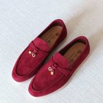 Loro Piana Summer Charms Walk Loafers Cherry Red Suede