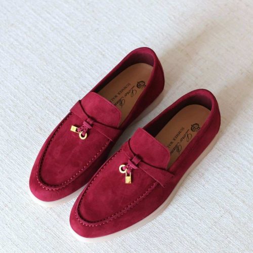 Loro Piana Summer Charms Walk Loafers Cherry Red Suede