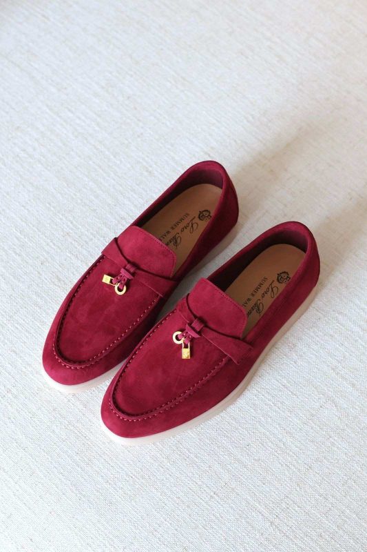Loro Piana Summer Charms Walk Loafers Cherry Red Suede