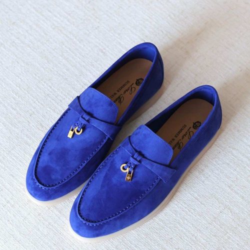 Loro Piana Summer Charms Walk Loafers Cobalt Blue Suede