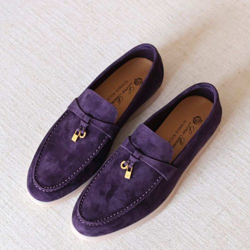 Loro Piana Summer Charms Walk Loafers Dark Purple Suede