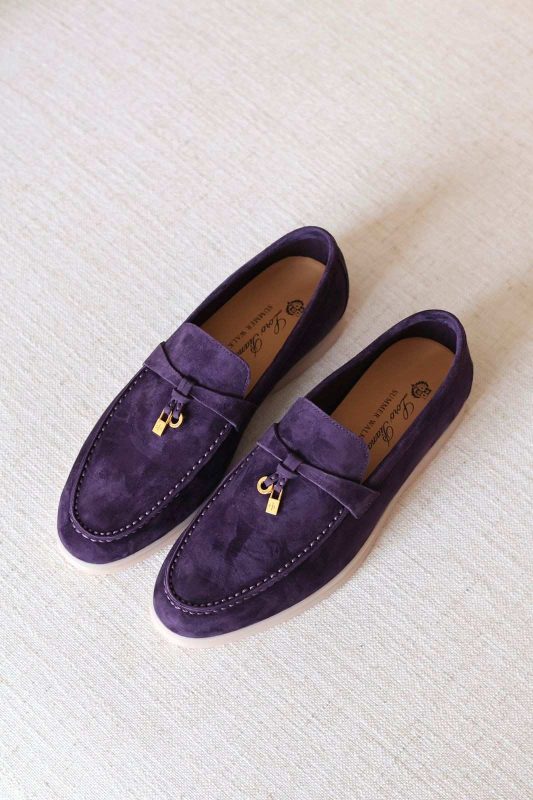 Loro Piana Summer Charms Walk Loafers Dark Purple Suede